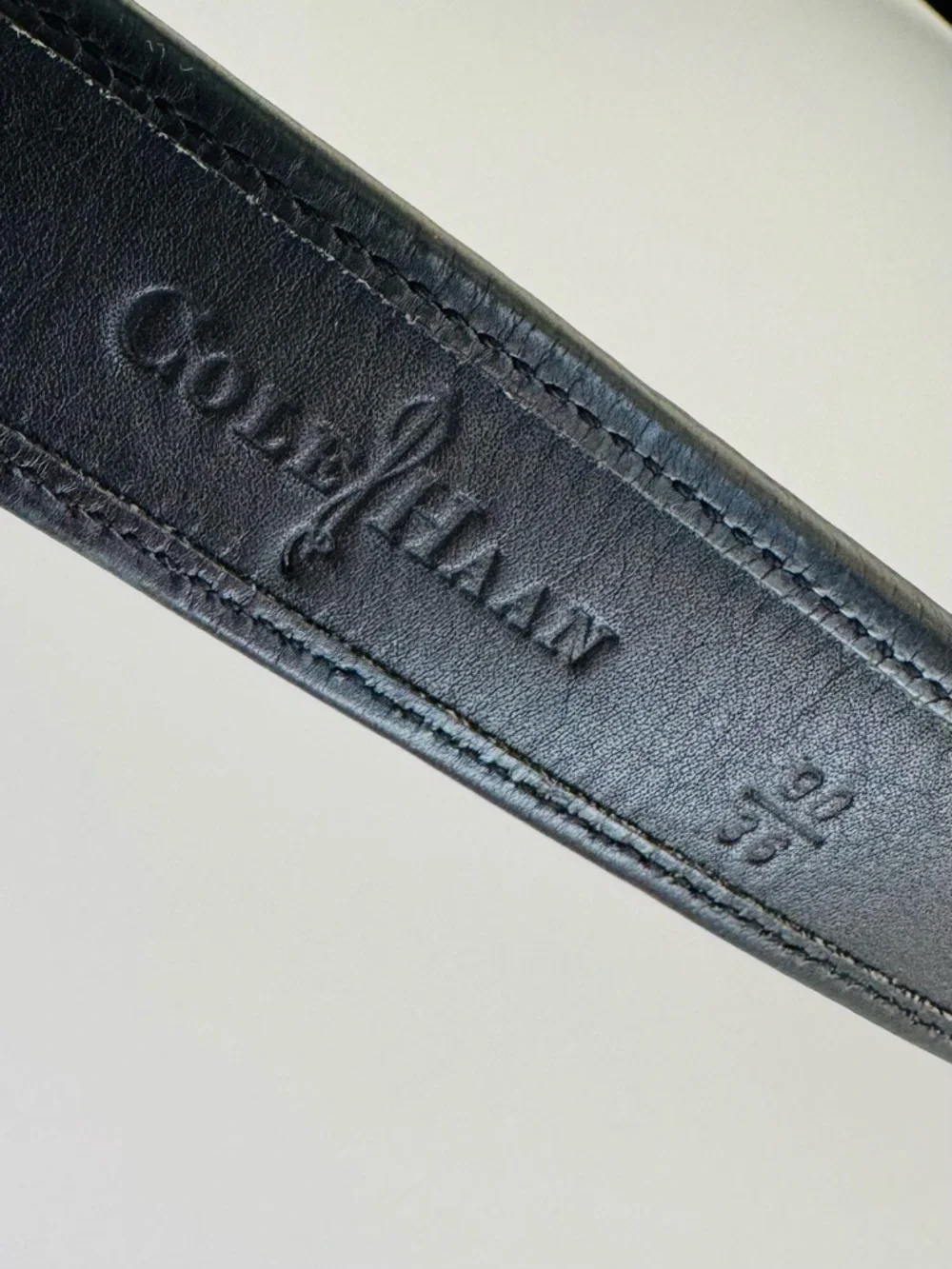 Cole Haan Men's Black Woven Leather Belt 36 Gold Brass Buckle Basketweave A08462